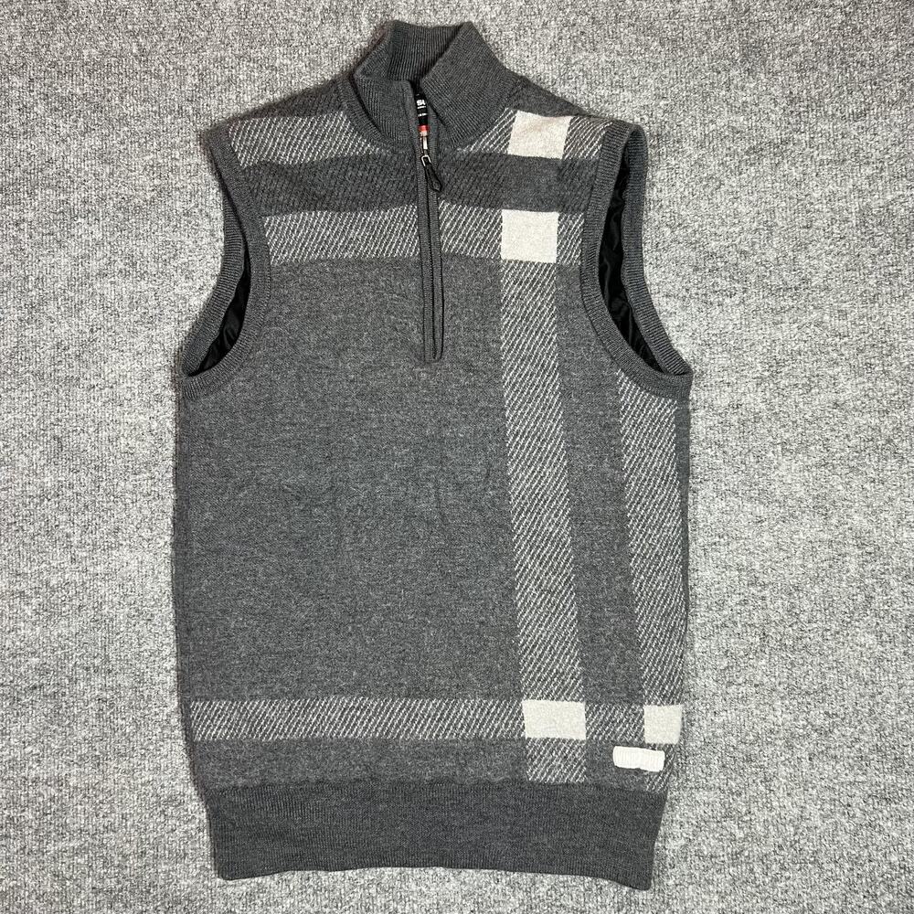 Sunice Sweater Vest Mens Large Gray Plaid Windstopper Wool Golf 1/4 Zip Lined